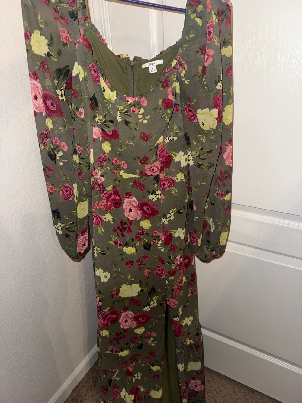 Floral V-Neck Women’s Top in Olive with Pink Roses